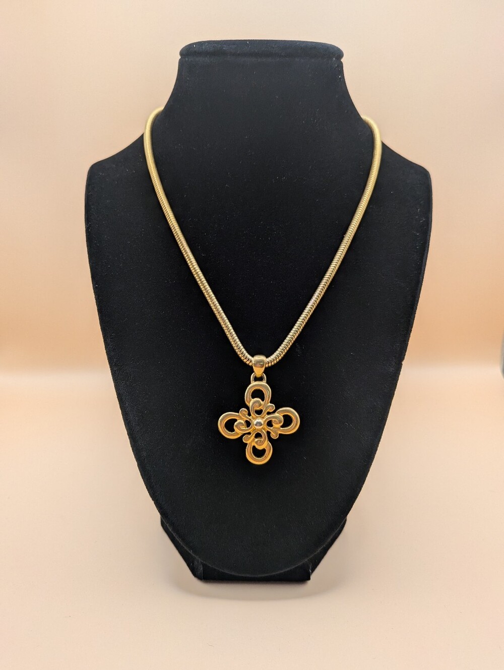 Vintage Anne Klein Maltese Cross Pendant Necklace Gold Tone 90s